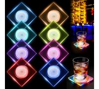 Lot de 8 dessous de verre LED multicolores lumineux avec 7 modes d'éclairage - En acrylique imperméable - Pour fêtes, mariages, bars, Noël - Carré