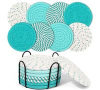 Lot de 8 dessous de verre pour boisson avec support, 4 couleurs absorbantes, ensemble de sous-verres minimalistes en coton tissé pour décoration d'intérieur, protection de table, convient pour les