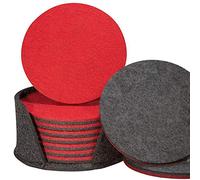 Lot de 8 dessous de verre ronds unis double face en feutre de 5 mm d'épaisseur très absorbants (rouge, gris)