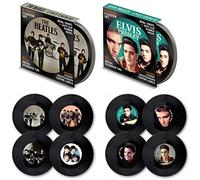 Lot de 8 dessous de verre vinyl The Beatles & Elvis Presley Retro Musique - Cadeaux de bar rétro pour homme et femme