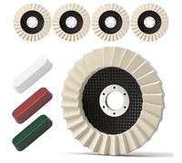 Lot de 8 disques de polissage et kit composé - 5 roues Arbor Puffing épaisses 115 mm x 22 mm + 3 produits de polissage - Disque à rabat en feutre pour meuleuse d'angle - Tampon multi-surface pour
