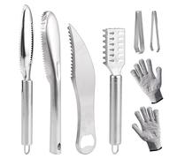 Lot de 8 écailles de poisson en acier inoxydable avec gants, grattoir à écailles de poisson, pince à épiler pour peau de poisson, râpe, éplucheur, brosse de cuisine pour cuisine