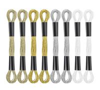 Lot de 8 écheveaux de fil à broder métallique doré clair métallique pour l'amitié, fil pailleté, fils de point de croix en polyester pour art de cordes - Blanc, or, argent, jaune