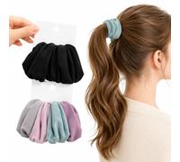 Lot de 8 élastiques à cheveux extra larges en coton doux - Nuances café laiteux - Élastiques sans couture pour femme - Tenue sûre - Accessoires de poignet (noir, bleu et rose)