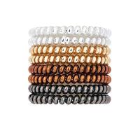 Lot de 8 élastiques à cheveux métalliques brillants en spirale pour cheveux épais, sans pli pour queue de cheval, cordon de téléphone pour tous types de cheveux avec spirale en plastique