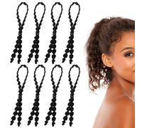 Lot de 8 élastiques à cheveux réglables pour femme noire, design antidérapant, convient pour dreadlocks, cheveux bouclés, tête d'ananas (noir)