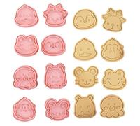 Lot de 8 emporte-pièces avec animaux - Motif singe et pingouin - Modèle de dessin animé - Petite tête d'animal - En plastique - Tampon à biscuits - Dessin animé - Décoration de gâteau amusante