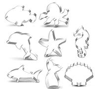 Lot de 8 emporte-pièces en forme de créature de l'océan, queue de sirène, dauphin, étoile de mer, coquillage, hippocampe, requin, poisson-clown, moules à biscuits en acier inoxydable