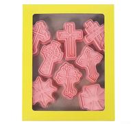 Lot de 8 emporte-pièces en forme de croix sur le thème de Pâques, moules à biscuits en polypropylène rose pour la pâtisserie, moules multi-tailles pour décoration de cuisine