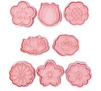 Lot de 8 emporte-pièces en forme de fleur - Utilisation par pression et levage pour façonner sans effort - Pour nettoyer le matériau PP - Pour biscuits en sucre et décorations en fondant