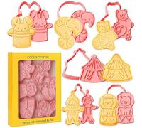 Lot de 8 emporte-pièces en plastique avec animaux de cirque, lapin dans un chapeau magique, éléphant sur ballon, petit ours à chevaucher vélo, tente de cirque, clown, lion de cirque