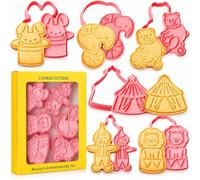 Lot de 8 emporte-pièces en plastique en forme d'animal de cirque | Avec lapin, éléphant, ours, tente de cirque, clown et lion pour biscuits, fondants et fêtes d'enfants