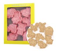 Lot de 8 emporte-pièces en polypropylène de 2 cm avec formes de vache, cochon, cheval, poulet, mouton, moulin à vent | Accessoires de décoration de gâteaux pour biscuits, fondants, fromages