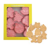 Lot de 8 Emporte pièces Noël Emporte-pièces 3D en plastique Moule à Biscuits pour Enfants Decoupoir Patisserie Forme Biscuit Noël Emport pour Décoration de Fondant Biscuit Cookie Gâteau, Rose