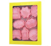 Lot de 8 emporte-pièces pour la pâtisserie du Ramadan, réutilisables en polypropylène avec lanterne, chameau, étoile et lune pour friandises festives, rose