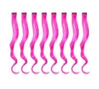 Lot de 8 extensions de cheveux à clipser, postiche synthétique ondulé et bouclé de 50 cm for filles et femmes - Party Highlights Hair Extensions for Daily Wear(Hot Pink)