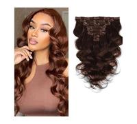 Lot de 8 extensions de cheveux humains à double trame ondulés et bouclés for femme, 20 clips, cheveux épais et ondulés, cheveux doux et se mélangent bien, couleur marron Installation et enlèvement fac