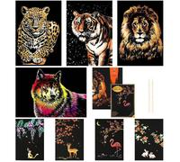 Lot de 8 feuilles à gratter animaux, jouets pour filles de 3 à 10 ans, tableau à gratter pour cadeaux d'anniversaire (format A4/A5)