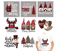 Lot de 8 feuilles d'autocollants de Noël à repasser en vinyle coloré pour transfert thermique Motif Père Noël élan pour vêtements Housses de coussin, t-shirts, vestes