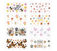 Lot de 8 feuilles d'autocollants de transfert DTF pour gobelets en verre transparent de 473,6 g - Étiquettes adhésives décoratives imperméables pour tasses en verre