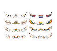 Lot de 8 feuilles d'autocollants de visage arc-en- pour femme - 15 x 5,2 cm - Imperméables - Pour festivals, fêtes, défilés, femmes, filles, fée, princesse, costume, fête