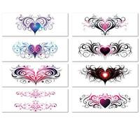 Lot De 8 Feuilles D'Autocollants En Forme De Cœur Pour Couvrir Les Cicatrices, Les Parties Intimes Des Couples, L'Abdomen, La Poitrine, Les Jambes, Tatouages Temporaires Colorés