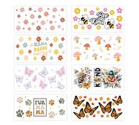 Lot de 8 feuilles de décalcomanies de transfert DTF pour tasses en verre transparent de 473,6 g, surfaces imperméables, faciles à décoller et à coller, autocollants imperméables pour tasses en verre