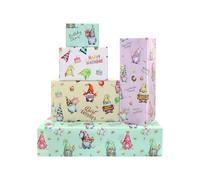 Lot de 8 feuilles de papier cadeau d'anniversaire, nain de Noël avec ballon gâteau - Papier cadeau pour anniversaire de mariage, fête prénatale, fête prénatale, fille, garçon, enfants, décoration, 70