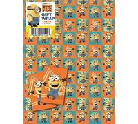 Lot de 8 feuilles de papier cadeau Minions - 8 étiquettes - Dimensions : 70 cm x 50 cm - Produit officiel responsable
