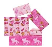Lot de 8 feuilles de papier cadeau western avec bottes de cowgirl, fer à cheval, taureau, cactus, thème de l'ouest sauvage, rose, papier cadeau pour filles, cowboy, anniversaire, mariage, fête