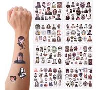 Lot de 8 feuilles de tatouages autocollants pour enfants Mercredi - Doux pour la peau - Pour anniversaire d'enfant - Décoration de fête