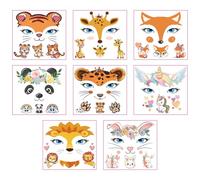 Lot de 8 feuilles de tatouages pour le visage, mouton, vache, hérisson, hibou, porcelet, écureuil, perroquet, poussin, maquillage, tatouages faciaux pour cadeaux de fête d'anniversaire, sacs cadeaux