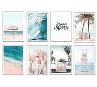 Lot de 8 feuilles décoratives murales A3 pour décoration de salon modernes, chambres à coucher, chambre sans cadre, paysage, plage, nature (41 x 29,7 cm)