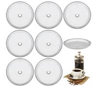Lot de 8 filtres de rechange pour cafetière à piston française, 10,2 cm, en acier inoxydable, réutilisable, avec anneau central en métal, pour cafetières à 8 tasses de 1000 ml