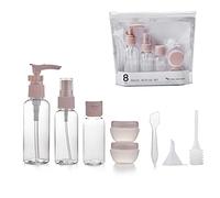 Lot de 8 flacons de voyage portables, distributeur de produits cosmétiques avec sac de maquillage, pour lotion pour le corps, shampooing, toner, liquides, cosmétiques et voyage en avion