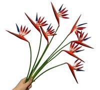 Lot de 8 fleurs artificielles oiseau de paradis de 53,3 cm, plante verte pour décoration de maison, jardin, bureau, véranda, décorations de mariage (orange rouge)