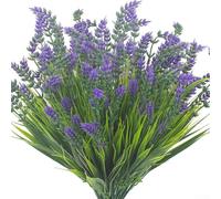 Lot de 8 fleurs de lavande artificielles réalistes pour extérieur avec construction et forme de floraison constante au fil du temps (violet)