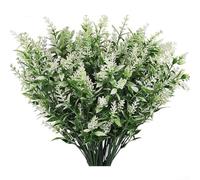 Lot de 8 fleurs de vigne de lavande artificielles pour décoration extérieure, jardin, porche, terrasse et guirlande à suspendre, projets de design d'intérieur (blanc)