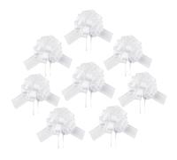 Lot de 8 fleurs sphériques blanches, fleurs tridimensionnelles dessinées à la main, rubans pour emballage cadeau, boules en fil de neige, convient pour les voitures de mariage et les décorations de