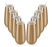 Lot de 8 flûtes à champagne isothermes sans pied 177,1 g, verres à vin incassables avec couvercle, cadeau pour la famille, les amis, Noël, un anniversaire, un mariage (doré)