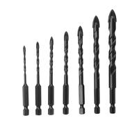 Lot de 8 forets à béton et maçonnerie 4 mm avec pointe en carbure de tungstène plaqué long triangle pour céramique, carrelage, verre, plastique, bois, noir Qmv433 (noir, 15 x 6,3 x 1,7 cm)