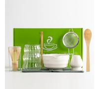 Lot de 8 fouets à matcha et bol, fouet à matcha avec tasse à matcha, cuillère, tamis et chiffon, kit à matcha blanc pour cérémonie du thé japonaise