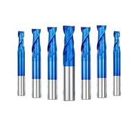 Lot de 8 fraises à bout plat en carbure 2 cannelures, 12 mm, for machine CNC, outils, revêtement bleu nano for le travail du bois et métal