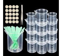 Lot de 8 gobelets doseurs de 250 ml et 2 gobelets mélangeurs de 100 ml avec agitateurs, pinces à épiler et doigtiers en résine époxy avec graduation pour travaux manuels, moules, fabrication de bijoux