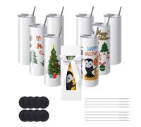 Lot de 8 Gobelets Thermos à Sublimation-VEVOR-95 cL-Fins et Droits-Acier Inoxydable, Vierges-Couvercle et Paille, Boîte Cadeau