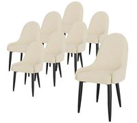 Lot de 8 grandes chaises de salle à manger blanches avec pieds en métal noir pour cuisine et salon, salle à manger, chambre à coucher et réception