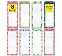 Lot de 8 grands blocs-notes magnétiques (22,9 x 8,9 cm) - 60 feuilles de listes d'épicerie et de courses avec dos magnétique puissant - Blocs-notes à motif de fruits vibrants pour réfrigérateur et