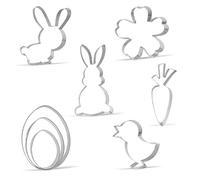 Lot de 8 grands emporte-pièces de Pâques - Lapin, fleur, carotte, poussin, œuf de Pâques - Acier inoxydable
