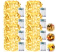 Lot de 8 guirlandes lumineuses à piles - 5 m - 50 LED - Fil de cuivre - Guirlande lumineuse intérieure avec interrupteur flash - Petite guirlande lumineuse en fil de cuivre pour fête, mariage, Noël