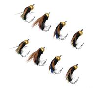 Lot de 8 hameçons de pêche à la mouche pour truite, bar, gris, truite, crapaud, crapaud, conçu comme leurre nymphe avec hameçon en acier à haute teneur en carbone
